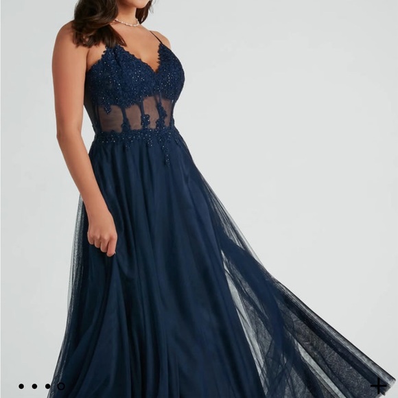 Brand new stunning lace and rhinestone corset cutout dress in navy - Picture 7 of 7